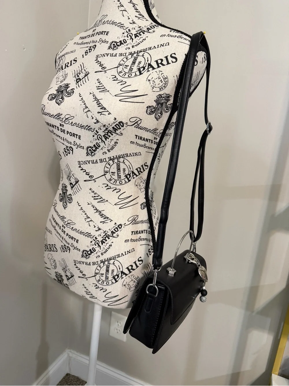 Women's Top-Handle Bag Black with Heart Scarf Accent